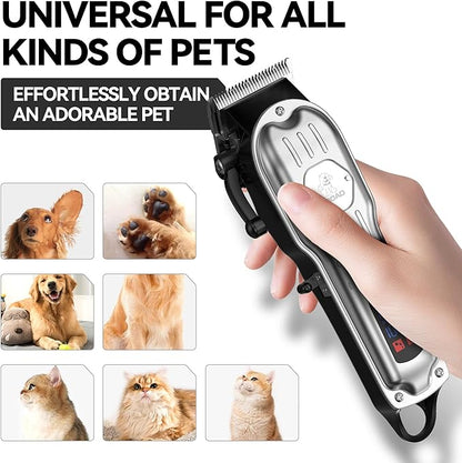 Dog Grooming Kit for Heavy Thick Hair&Coats,Low Noise Dog Hair Trimmer,Rechargeable Cordless Pet Shaver with Stainless Steel Blade, Dog Clippers for Grooming for Small Large Dogs Pets (Sliver)