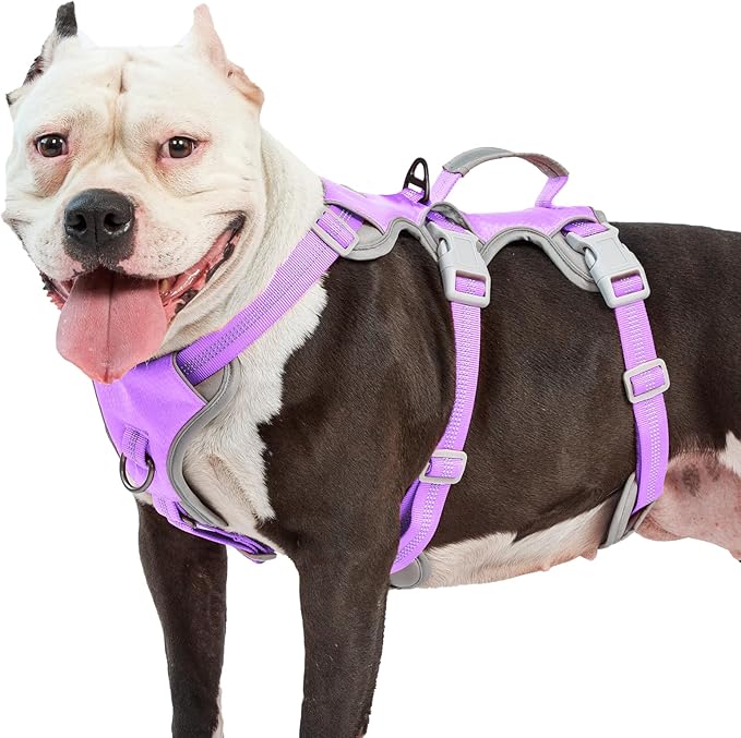 Huntboo Escape Proof Dog Harness, Escape Artist Harness, Reflective Harness with Padded Handle, Breathable, Adjustable Vest for Medium Dogs Walking, Training, and Running Gear (Lavender Purple,XL)