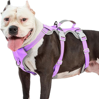 Huntboo Escape Proof Dog Harness, Escape Artist Harness, Reflective Harness with Padded Handle, Breathable, Adjustable Vest for Medium Dogs Walking, Training, and Running Gear (Lavender Purple,XL)