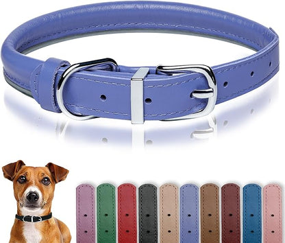 OOPSDOGGY Rolled Leather Dog Collar Reflective Roll Collars for Small Medium Large Dogs Puppy (Blue, XXS, 7''- 9'')