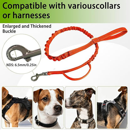 Reflective Heavy-Duty Dog Leash Adjustable 4–5 ft Shock-Absorbing Leash with Padded Handle & Traffic Handle, Equipped with 360° Tangle-Free Metal Clasp, Suitable for All Dog Sizes (Orange)