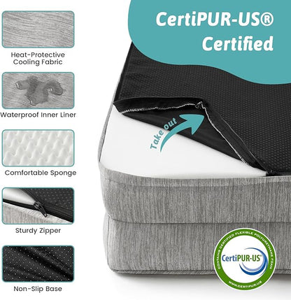 COZY KISS Cooling Dog Bed, Orthopedic Foam Dog Bed with Sides, Removable Cover & Waterproof Lining and Nonskid Bottom, Comfortable Pet Beds for Medium Dogs, Grey (36" L x 27" W x 6.5" Th)