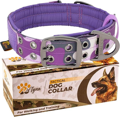 ADITYNA Heavy Duty Dog Collar for Medium Dogs - Camo Purple Collar with Handle for Training, and Walking - Wide, Thick, Tactical, Soft Neoprene Padded