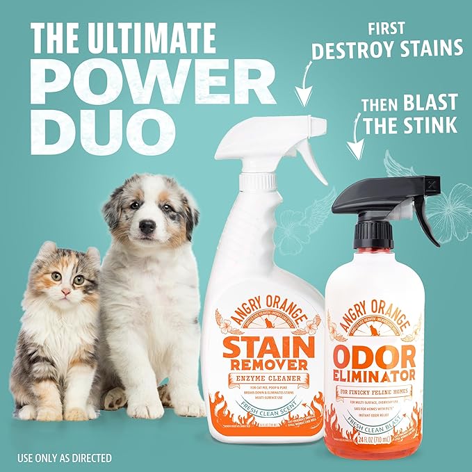 ANGRY ORANGE Pet Odor Eliminator for Cat Urine, Carpet Stains, and Strong Smells – Fresh Scent Odor Remover- 24 oz