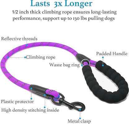 iYoShop Dual Dog Leash - 360° Swivel, No Tangle Walking Leash with Shock Absorbing Bungee for Two Dogs (Large, 25-150 lbs, Purple)