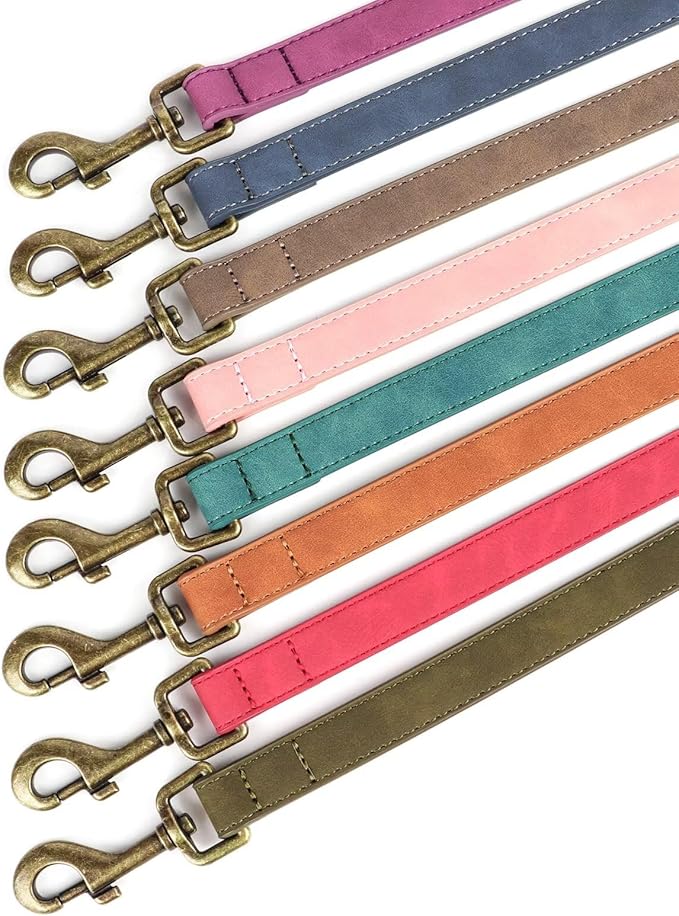 Didog PU Leather Dog Leash, Colorful Dog Leash 4ft, Strong and Durable Faux Leather Lead, Walking and Training Lead for Small Medium Dogs,Pink