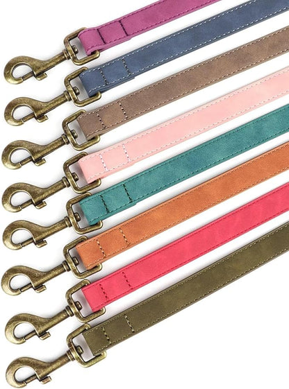 Didog PU Leather Dog Leash, Colorful Dog Leash 4ft, Strong and Durable Faux Leather Lead, Walking and Training Lead for Small Medium Dogs,Pink
