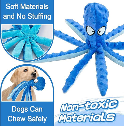 Alphatool Squeaky Dog Toys - No Stuffing Octopus Soft Plush Crinkle Toys to Keep Them Busy, Interactive Essentials for Small Medium Pets Dogs Gifts, 1pcs Blue