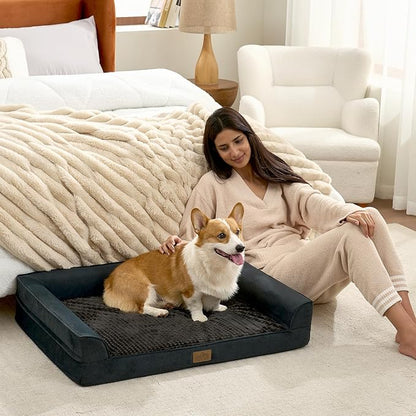 COZY KISS Orthopedic Large Dog Beds, Bolster Pet Couch with Waterproof Lining, Egg Crate Foam Sofa for Pets Up to 65 lbs, U-Shaped, 36x27x6.5 inch, Black