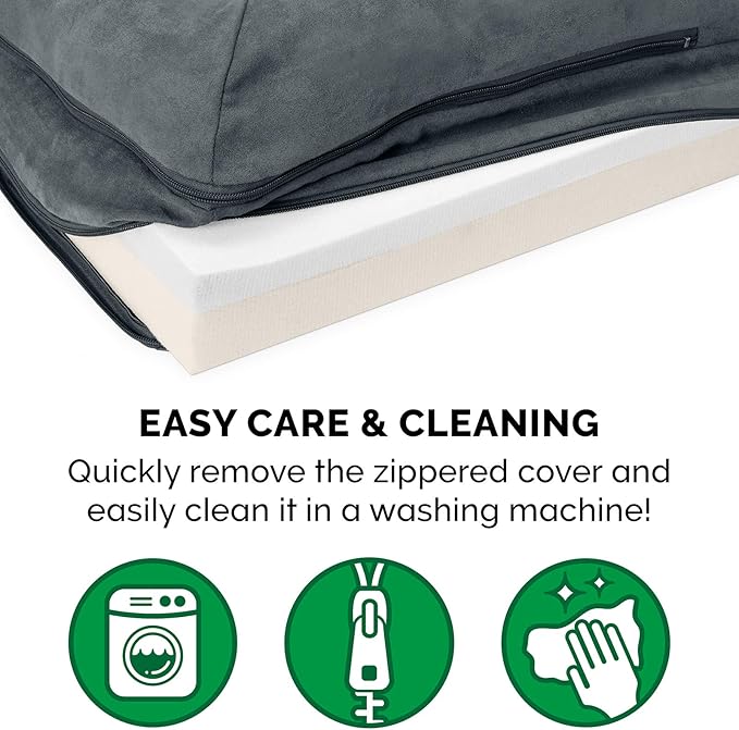 Furhaven Memory Foam Dog Bed for Medium/Small Dogs w/ Removable Bolsters & Washable Cover, For Dogs Up to 35 lbs - Two-Tone Plush Faux Fur & Suede L Shaped Chaise - Stone Gray, Medium