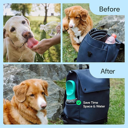 MalsiPree Dog Water Bottle Dispenser - 12 oz Blue - Leak-Proof Lock & One-Hand Operation - Dog Water Bowl Dispenser - Pet Travel Bottle with Built-in Bowl