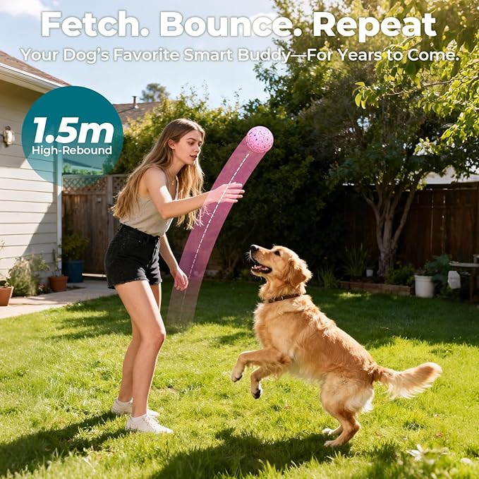 Smart Interactive Dog Toy Ball – Automatic Moving, Bouncing & Rolling, 3 Modes, Chew-Proof E-TPU Shell, Waterproof, Rechargeable,Dog Ball for Medium and Large Dogs, Pink