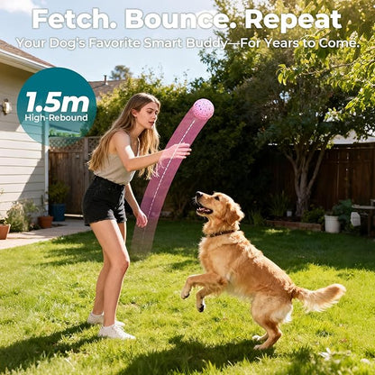 Smart Interactive Dog Toy Ball – Automatic Moving, Bouncing & Rolling, 3 Modes, Chew-Proof E-TPU Shell, Waterproof, Rechargeable,Dog Ball for Medium and Large Dogs, Pink