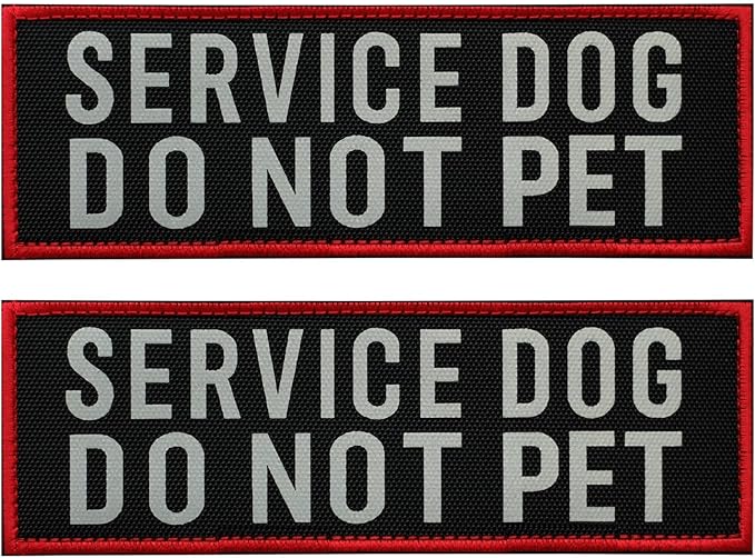 2 Pcs Reflective Service Dog Do Not Pet Patch Set with Hook and Loop Fastener, Embroidered Border with Printed Letters Patch for Dog Vest Harness Collar (3.5 x 1.2 inches)