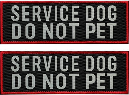 2 Pcs Reflective Service Dog Do Not Pet Patch Set with Hook and Loop Fastener, Embroidered Border with Printed Letters Patch for Dog Vest Harness Collar (3.5 x 1.2 inches)