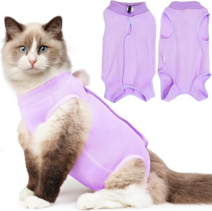 Hpetppy Cat Recovery Suit for Abdominal Wounds or Skin Diseases,Kitten Onesie for Cats After Surgery Wear Surgical Spay Suit for Female Cats Kitten Cone of Shame Alternative-Purple(S)