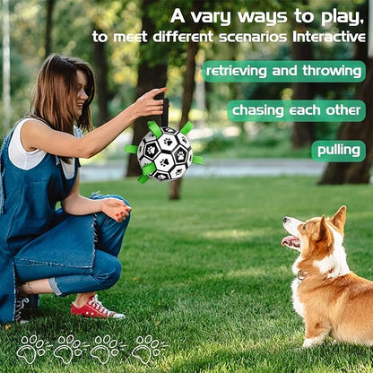 CHUKCHI Dog Toys Soccer Ball with Straps, Interactive Dog Toys for Tug of War,Puppy Birthday Gifts,Dog Water Toy,Pet Tug Toy,Durable Pet Balls for Small Medium & Large Dog（8 inch）