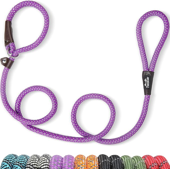 TwoEar 6FT Slip Lead Dog Leash, Heavy Duty Slip Leash for Dogs with Highly Reflective, Strong Rope Slip Leads No Pull Pet Training Leashes for Small Dogs (3/8", Purple)