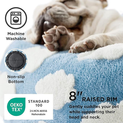 Lesure Shown on TV Donut Dog Beds Large Sized Dog - Round Pet Beds for Calming Puppy with Washable Cover, Orthopedic Modern Home Decor Beds with Jacquard Shaggy Plush & Anti Slip Bottom, 33 Inch，Blue