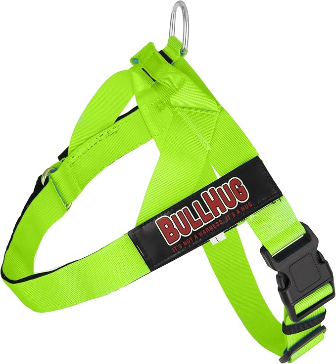 BULLHUG Adjustable Dog Harness– No Pull, No Choke – for English Bulldogs, French Bulldogs, Pugs & Broad-Chested Breeds – Easy, Safe Walks (NEON Green, Medium)