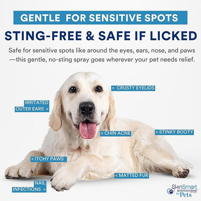 SkinSmart Antimicrobial Wound Care for Pets, Hypochlorous Acid Removes Bacteria to Promote Healing and Relieves Itch, Safe if Licked, 8 Ounce Spray Bottle