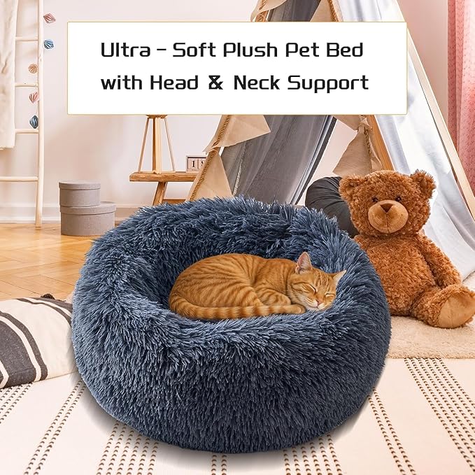 Comfort Donut Dog Bed for Small Dogs, Cat Bed & Pet Bed for Indoor Use, Medium Size with Soft Plush, Round Dog Beds for Large Dogs and Cats (Gray, 36''Lx36''Wx8''Th)