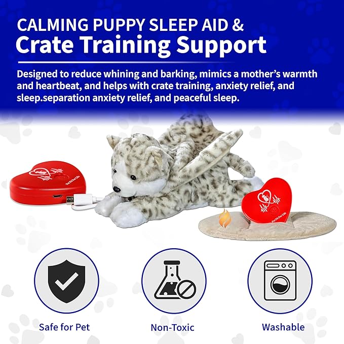 Pet Fit For Life Stuffed Animal for Cats - Calming Sleep Aid with USB Rechargeable Heart Beat & Heat Pack for Anxiety Relief - Huggable Kitty Soother, Original Cuddle Plush Toy for Crate Training