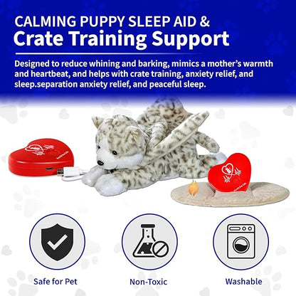 Pet Fit For Life Stuffed Animal for Cats - Calming Sleep Aid with USB Rechargeable Heart Beat & Heat Pack for Anxiety Relief - Huggable Kitty Soother, Original Cuddle Plush Toy for Crate Training
