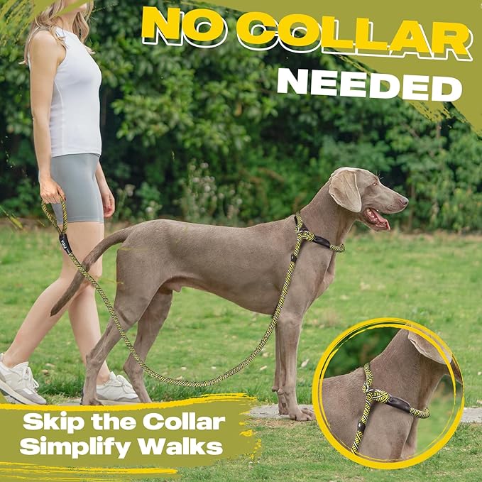Fida Slip Leads for Dogs, 6 FT x 1/2" Dog Leash Heavy Duty Comfortable Strong Rope Lead for Large, Medium Dogs, No Pull Pet Training Leash with Highly Reflective,Yellow