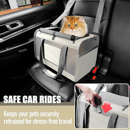 GAPZER Pet Carrier for Large Cat 20 lbs+ / Soft Sided Small Dog 12 Pounds Travel Crate Top Load/Collapsible Kitty Carry Bag Big Kitten Mesh/Sturdy Animal Transport cage Kennel Long Trips Beige