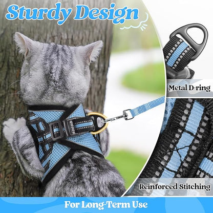 rabbitgoo Cat Harness and Leash Set for Walking Escape Proof, Adjustable Soft Kittens Vest with Reflective Strip for Cats, Comfortable Outdoor Vest, Light Blue, L