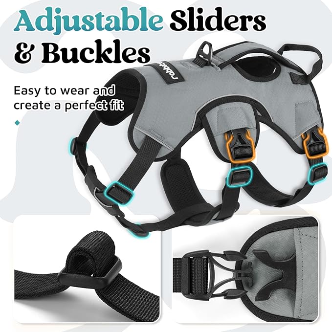 rabbitgoo Escape Proof Dog Harness, Soft Padded Full Body Pet Harness, Reflective Adjustable No Pull Vest with Lift Handle and Leash Clip for Large Dogs Walking Hiking Training, XL, Grey