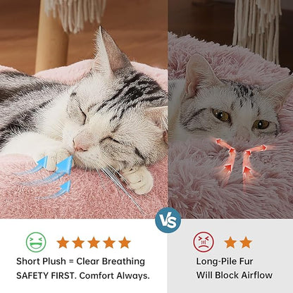 OhGeni 20 inches Calming Donut Dog & Cat Bed for Small Pets, Warming Comfort Fluffy Short Pile Fur, Durable Machine Washable, Cute Round Bed for Puppy and Kitten, Pink