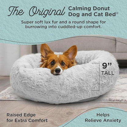 Best Friends by Sheri The Original Calming Donut Dog Bed – Washable Plush Pet Bed for Medium Breeds up to 45 lbs, Lux Faux Fur, Gray, Medium (30" x 30")