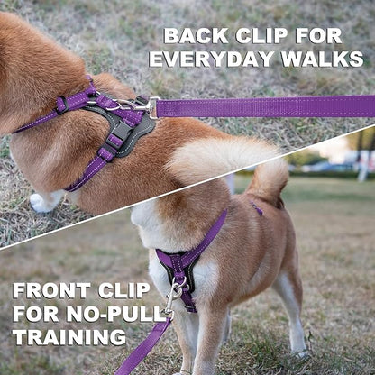 Plutus Pet Adjustable No Pull Dog Harness with Leather Accents, Heavy Duty Reflective Nylon Vest for Training, Hiking, Easy Walk Harness for Small, Medium, Large Dogs (Purple, XL)