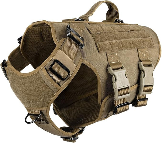 ICEFANG GN3 Tactical Dog Harness with 6X Buckle,Dog Molle Vest with Handle,3/4 Body Coverage,Hook and Loop Panel for ID Patch,No Pulling Front Clip (L (28"-35" Girth), Coyote Brown)