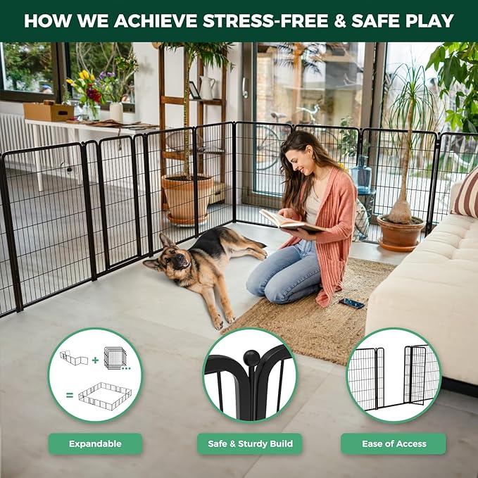 FXW Homeplus Unleashed Indoor Dog Playpen - Stress-Free and Safe Play, Heavy Duty 45 Inch 24 Panels Dog Pen for Medium and Large Dogs, Black│Patented