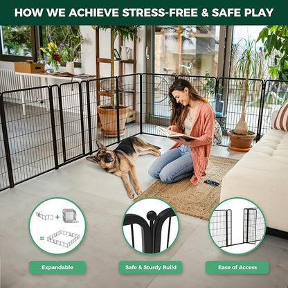 FXW Homeplus Unleashed Indoor Dog Playpen - Stress-Free and Safe Play, Heavy Duty 45 Inch 24 Panels Dog Pen for Medium and Large Dogs, Black│Patented