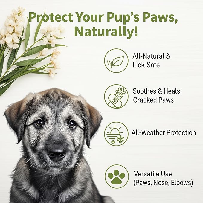 Dog Paw Balm – All Natural Pad Moisturizer for Dogs, Lick Safe Paw Wax for Dry Cracked Paws, Nose & Elbow Protection, Winter & Hot Pavement Relief