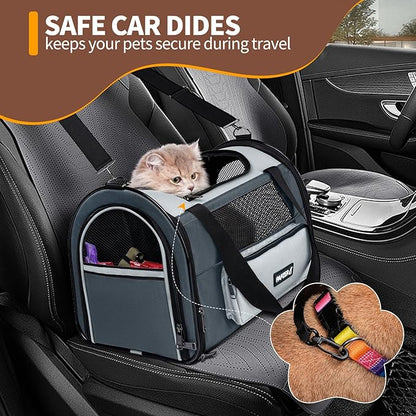 PAPZER Collapsible Small Pet Carrier for Cat 15 lbs with Fashion Pocket, Lightweight Sturdy Travel Carry Bag Little Puppy Dog, Breathable Stylish Kitten Soft Cage Kennel, 17.7x11.0x11.8 Inch Grey