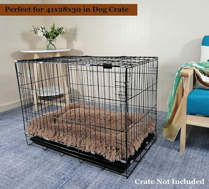 Coohom Deluxe Plush Bed Pet Cushion Crate Mat,Fulffy Comfy Kennel Anti-Slip Washable Pad for Medium Large X-Large Dogs(X-Large, Khaki)