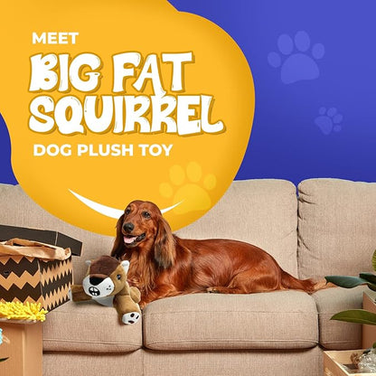 Dog Dog Big Fat Squirrel Plush Chew Toy Stuffed Animal with Squeaker and Smooth Fur and Durable Fabric with Fluffy Tail Surprised Look for Dogs, Kids and Animals
