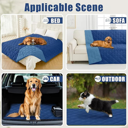 Smiry Waterproof Dog Bed Cover Blanket 40x70, Soft Reversible Pet Blanket, Washable Leakproof Cats Dogs Couch Cover for Sofa, Couch, Furniture, Lattice, Navy/Blue