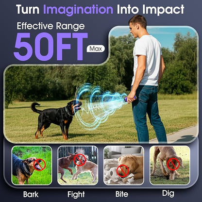 JTJTXL 1-Touch Dog Bark Deterrent Devices with 3 Sonic Heads,Portable 50ft Range Anti Barking Device for Dogs,Rechargeable & Safe Dog Training Tool with Flashlight,Helps Improve Dog's Behavior Purple