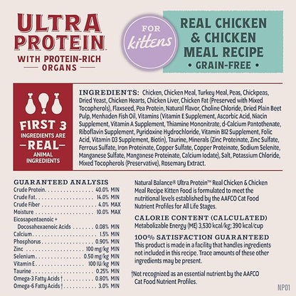 Natural Balance Ultra Protein Kitten Dry Cat Food, Real Chicken & Chicken Meal Recipe with Protein-Rich Organs - 6 lbs.