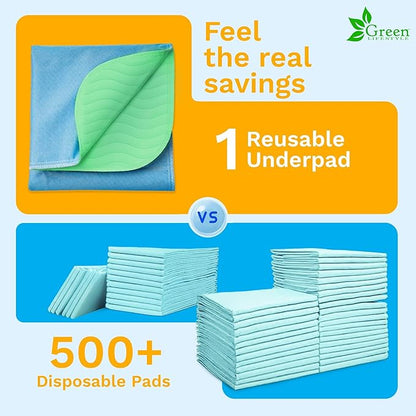 GREEN LIFESTYLE® Washable Underpads - Heavy Absorbency Reusable Bedwetting Incontinence Pads for Kids, Adults, Elderly, and Pets for Bed, Sofa, Couch, Floor (Pack of 10 - 34x36)
