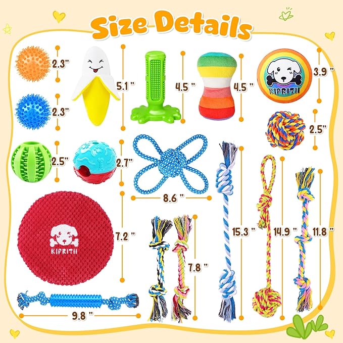 KIPRITII 25 Pack Dog Toys Set – Ideal for Teething, Entertainment & Interactive Play, Includes Puppy Toys, Rope Toys, Treat Balls and Squeaky Dog Toys