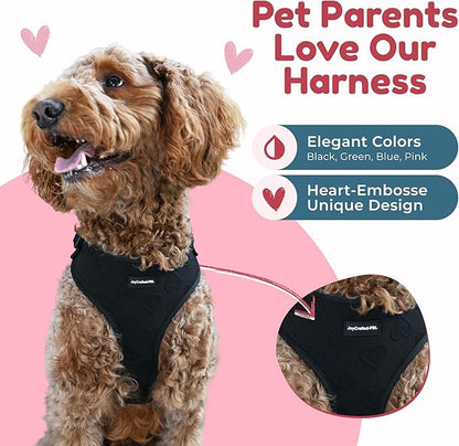 No-Pull, No-Choke Dog Harness & Leash Set – Stylish & Fun – Lightweight, Breathable Neoprene – Unique Heart Pattern – Adjustable for Extra Small to Medium Dogs (Harness Leash Set-Black, X-Small)