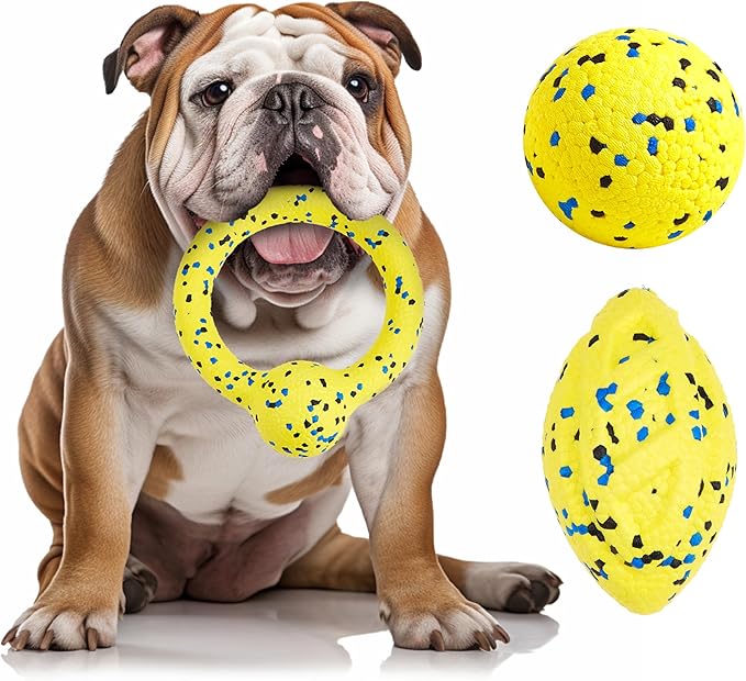 Kimee Dog Balls, 3Pcs Chew Toys Tennis Ball for Aggressive, Chewers Durable Teething Molar Tug Dog Toys, Interactive Fetch Balls Gift Set for Large Medium Dogs and Puppies, Durable Tug Toy, Yellow
