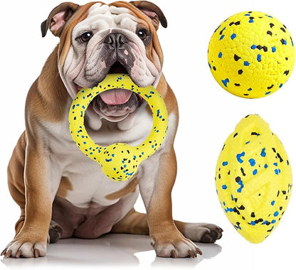 Kimee Dog Balls, 3Pcs Chew Toys Tennis Ball for Aggressive, Chewers Durable Teething Molar Tug Dog Toys, Interactive Fetch Balls Gift Set for Large Medium Dogs and Puppies, Durable Tug Toy, Yellow